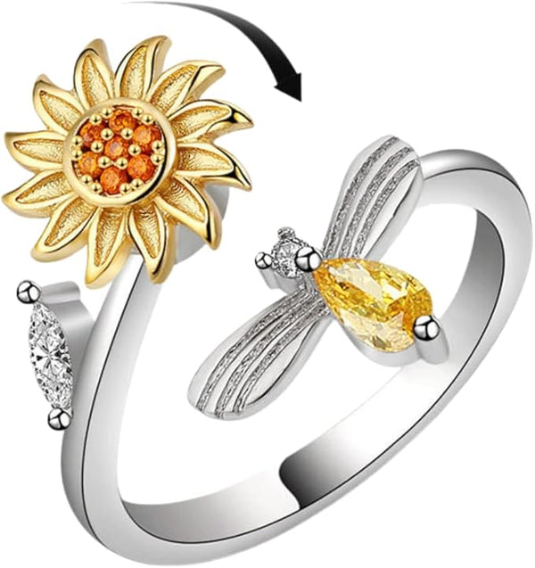 Bee Kind Spinning Bee Sunflower Ring